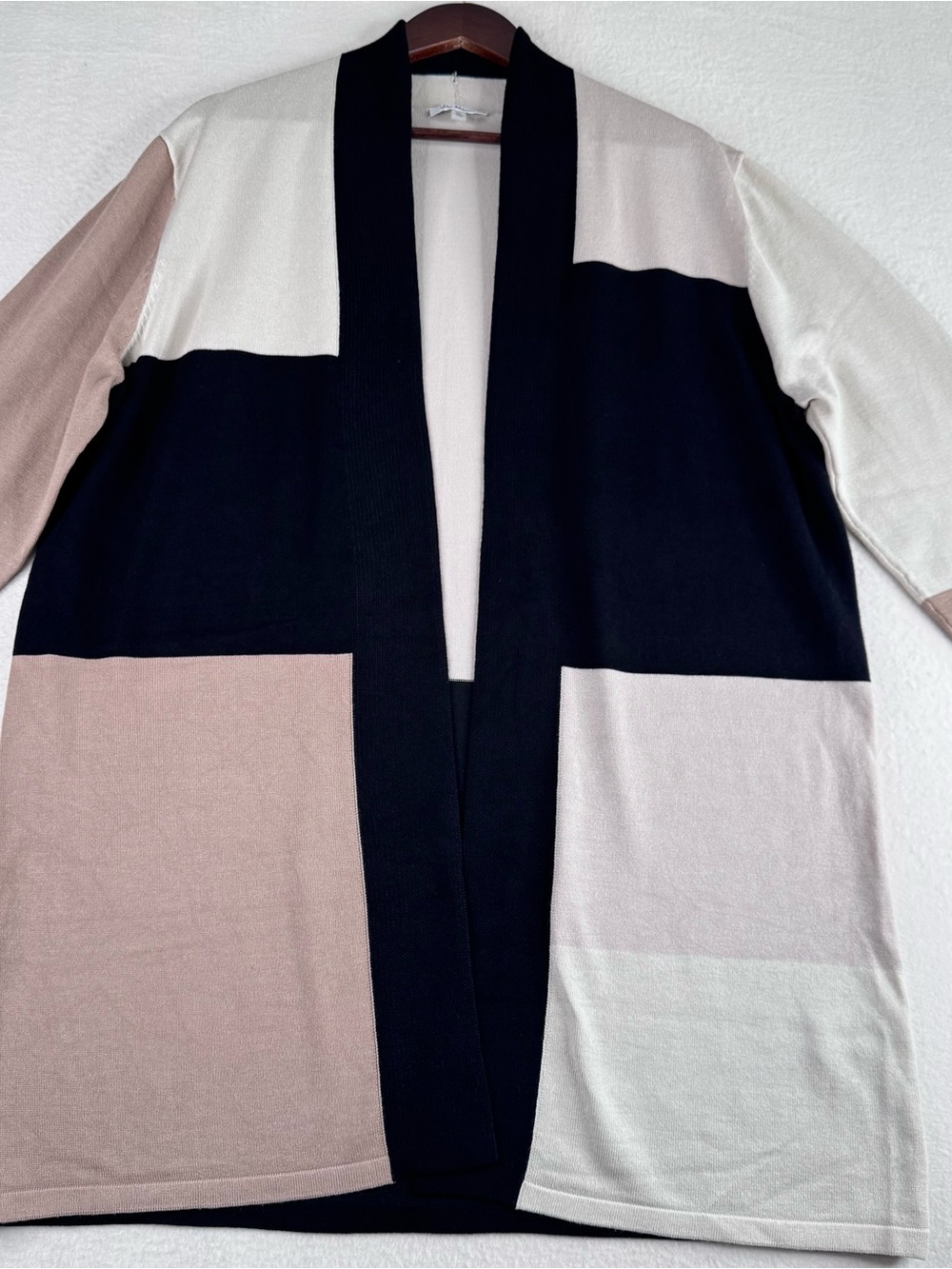 Open-Front Colorblock Cardigan in Black, Blush & Cream